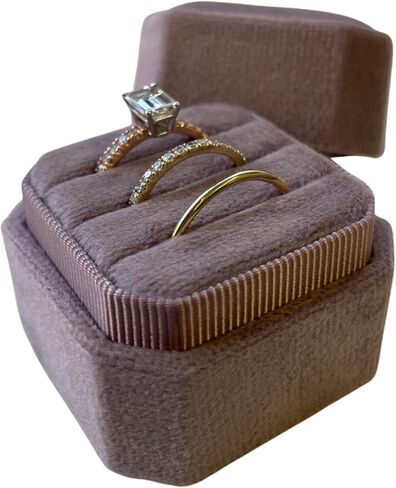 فاخر 3 فتحات صندوق خاتم مخملي مربع مثمن للخطوبة حفل زفاف عرض المجوهرات تخزين (أزرق فاتح) in Kuwait