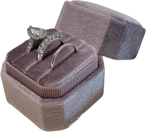 فاخر 3 فتحات صندوق خاتم مخملي مربع مثمن للخطوبة حفل زفاف عرض المجوهرات تخزين (أزرق فاتح) in Kuwait