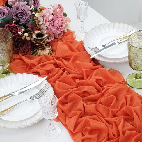 Babenest 5pcs Dusty Rose Gauze Table Runners, 13ft Boho Rustic Chiffon Like Sheer Runner, 31x160 Inches Long Tulle Fabric for Bridal Baby Shower, Wedding, Party, Christmas Decorations in Saudi Arabia