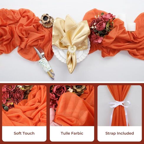 Babenest 5pcs Dusty Rose Gauze Table Runners, 13ft Boho Rustic Chiffon Like Sheer Runner, 31x160 Inches Long Tulle Fabric for Bridal Baby Shower, Wedding, Party, Christmas Decorations in Saudi Arabia