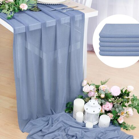 Babenest 5pcs Dusty Rose Gauze Table Runners, 13ft Boho Rustic Chiffon Like Sheer Runner, 31x160 Inches Long Tulle Fabric for Bridal Baby Shower, Wedding, Party, Christmas Decorations in Saudi Arabia