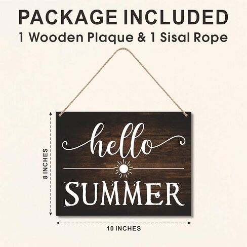8"X10" Hello Summer Hanging Wooden Plaque - Melting Popsicle - 1 Wood Sign & 1 Sisal Rope, Rustic Retro Welcome Hanger For Front Door Farmhouse, Home & Office Decorations - E06 in Saudi Arabia