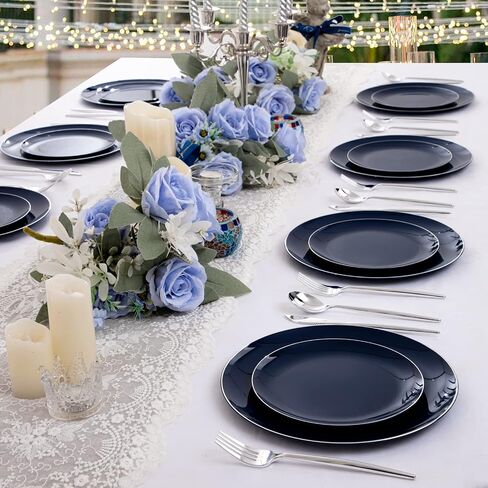 I00000 150Pcs Black Plastic Plates, Gold Plastic Dinnerware,Heavy Duty Black Gold Plates for 30 Guests Include 30 Dinner Plates,30 Dessert Plates,90 Gold Cutlery for Wedding & Party in Saudi Arabia