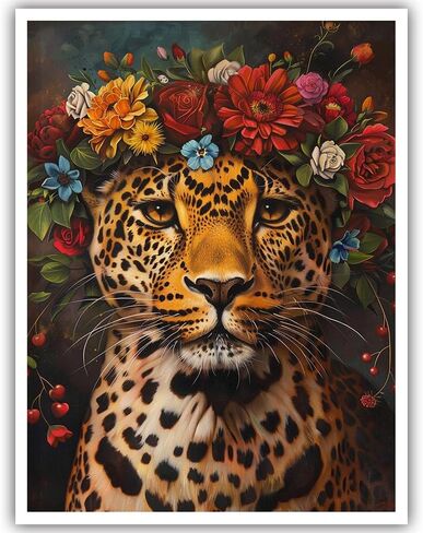 Maximalist Decor Posters Vintage Leopard Prints Floral Wall Art Fun Colourful Wall Art Decor Eclectic Animal Wall Art Portrait Canvas Prints for Nursery Bedroom Office Home Decor 12x16inch Framed in Saudi Arabia