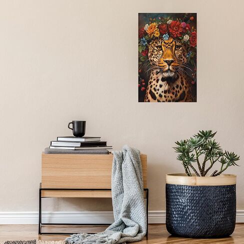 Maximalist Decor Posters Vintage Leopard Prints Floral Wall Art Fun Colourful Wall Art Decor Eclectic Animal Wall Art Portrait Canvas Prints for Nursery Bedroom Office Home Decor 12x16inch Framed in Saudi Arabia