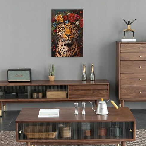 Maximalist Decor Posters Vintage Leopard Prints Floral Wall Art Fun Colourful Wall Art Decor Eclectic Animal Wall Art Portrait Canvas Prints for Nursery Bedroom Office Home Decor 12x16inch Framed in Saudi Arabia