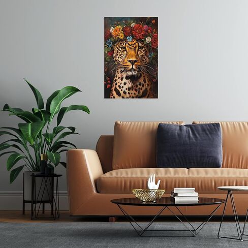 Maximalist Decor Posters Vintage Leopard Prints Floral Wall Art Fun Colourful Wall Art Decor Eclectic Animal Wall Art Portrait Canvas Prints for Nursery Bedroom Office Home Decor 12x16inch Framed in Saudi Arabia