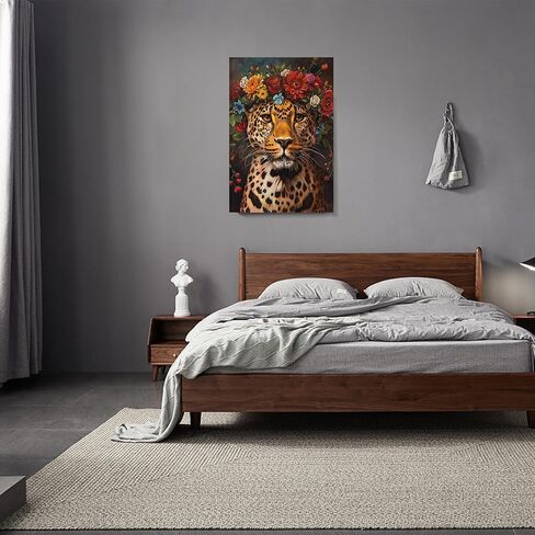 Maximalist Decor Posters Vintage Leopard Prints Floral Wall Art Fun Colourful Wall Art Decor Eclectic Animal Wall Art Portrait Canvas Prints for Nursery Bedroom Office Home Decor 12x16inch Framed in Saudi Arabia