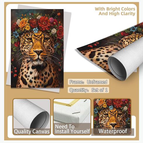Maximalist Decor Posters Vintage Leopard Prints Floral Wall Art Fun Colourful Wall Art Decor Eclectic Animal Wall Art Portrait Canvas Prints for Nursery Bedroom Office Home Decor 12x16inch Framed in Saudi Arabia