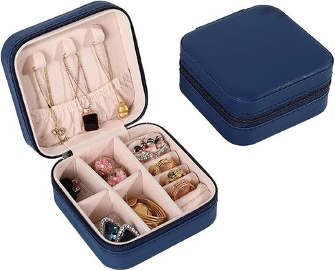 AUGEN PU Leather Small Jewelry Box For Women, Portable Travel Jewelry Case Organizer Storage, Jewelry Organizer For Ring Earring Necklace Bracelet (Light Blue) in Saudi Arabia