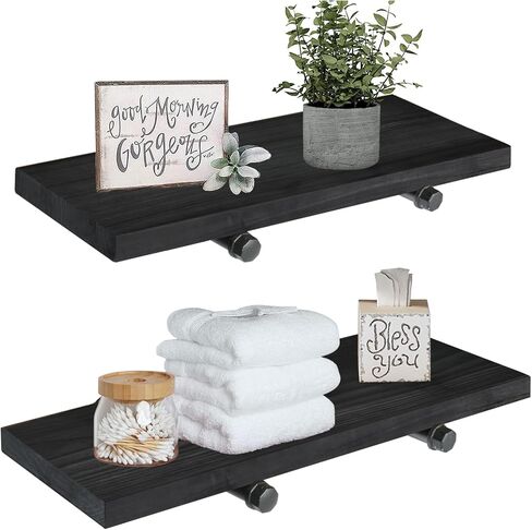 أرفف عائمة مثبتة على الحائط، ديكور مزرعة لمجموعة تخزين الحائط مكونة من 2، أرفف تخزين مزخرفة مع أقواس أنابيب، أرفف على الطراز الصناعي للحمام وغرفة النوم والمطبخ وغرفة المعيشة (أسود) in Kuwait