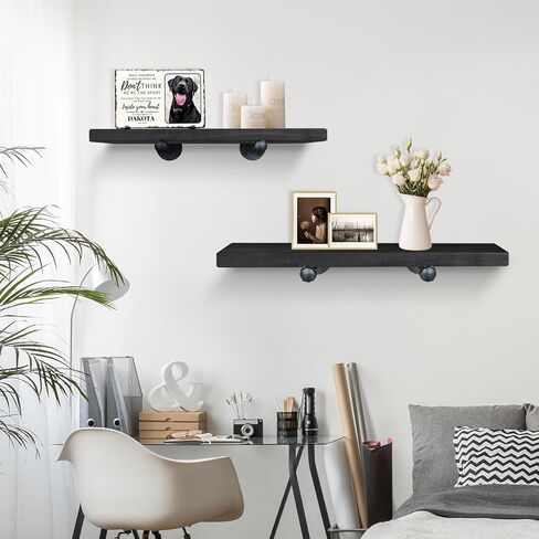 أرفف عائمة مثبتة على الحائط، ديكور مزرعة لمجموعة تخزين الحائط مكونة من 2، أرفف تخزين مزخرفة مع أقواس أنابيب، أرفف على الطراز الصناعي للحمام وغرفة النوم والمطبخ وغرفة المعيشة (أسود) in Kuwait