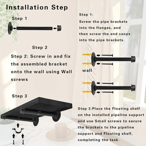 أرفف عائمة مثبتة على الحائط، ديكور مزرعة لمجموعة تخزين الحائط مكونة من 2، أرفف تخزين مزخرفة مع أقواس أنابيب، أرفف على الطراز الصناعي للحمام وغرفة النوم والمطبخ وغرفة المعيشة (أسود) in Kuwait