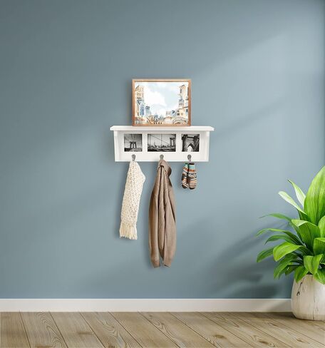 Kiera Grace Riley Floating Modern Wall Mounted Coat Shelf with 3 Metal Hooks for Home, Office, 1Pack, Black in Saudi Arabia