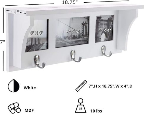 Kiera Grace Riley Floating Modern Wall Mounted Coat Shelf with 3 Metal Hooks for Home, Office, 1Pack, Black in Saudi Arabia