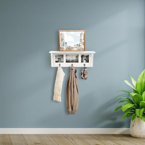 Kiera Grace Riley Floating Modern Wall Mounted Coat Shelf with 3 Metal Hooks for Home, Office, 1Pack, Black in Saudi Arabia