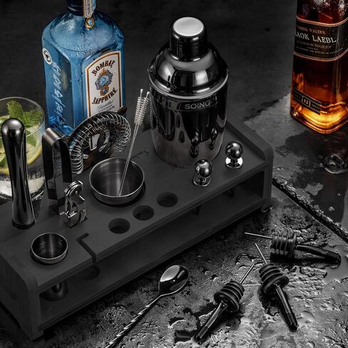 SOING 24-Piece Bartender Kit with Stand,Perfect Mixology Bar Kit Cocktail Shaker Set for Drink Mixing,Stainless Steel Bar Tools with All Needed Accessories,Recipes in Saudi Arabia