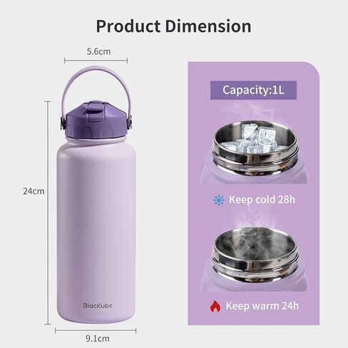 BLACKUBE 32oz Insulated Water Bottle with Straw Lid, Stainless Steel Water Bottles Keeps Hot and Cold for School, Fitness, Outdoor and Camping-Blue in Saudi Arabia