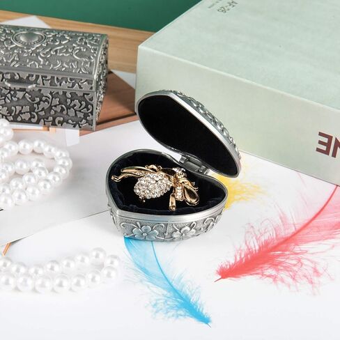 Feyarl صندوق حلية صغير للمجوهرات العتيقة وأقراط وقلادة وحقيبة تنظيم صندوق كنز معدني لتخزين الصدر صندوق هدايا تذكاري للفتيات هدية عيد ميلاد in Kuwait