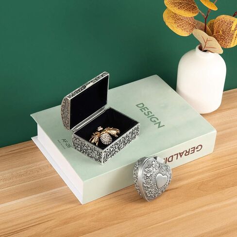 Feyarl صندوق حلية صغير للمجوهرات العتيقة وأقراط وقلادة وحقيبة تنظيم صندوق كنز معدني لتخزين الصدر صندوق هدايا تذكاري للفتيات هدية عيد ميلاد in Kuwait