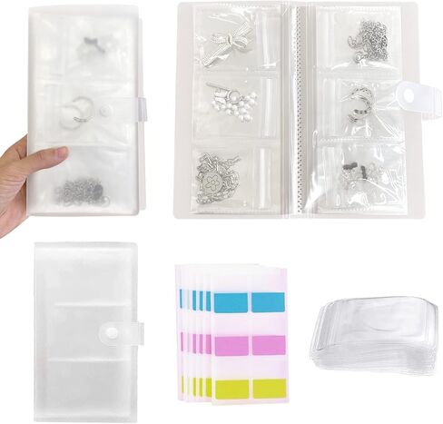 كتاب تخزين المجوهرات الشفاف - كتيب منظم المجوهرات، ألبوم عرض تخزين المجوهرات للخواتم والقلائد والأساور والمسمار والأقراط (84 فتحة للبطاقات + 50 حقيبة مجوهرات بسحاب شفاف) in Kuwait