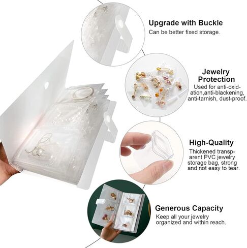 كتاب تخزين المجوهرات الشفاف - كتيب منظم المجوهرات، ألبوم عرض تخزين المجوهرات للخواتم والقلائد والأساور والمسمار والأقراط (84 فتحة للبطاقات + 50 حقيبة مجوهرات بسحاب شفاف) in Kuwait