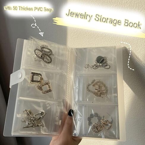 كتاب تخزين المجوهرات الشفاف - كتيب منظم المجوهرات، ألبوم عرض تخزين المجوهرات للخواتم والقلائد والأساور والمسمار والأقراط (84 فتحة للبطاقات + 50 حقيبة مجوهرات بسحاب شفاف) in Kuwait