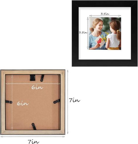 Golden State Art, 6x6 Black Photo Frame-Display Photos 4x4 with White Mat or 6x6 without Mat - Solid Wood, Real Glass, Set of 4 (Wall Display) in Saudi Arabia