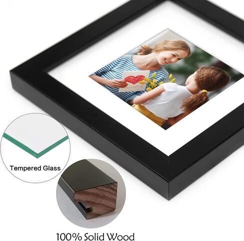 Golden State Art, 6x6 Black Photo Frame-Display Photos 4x4 with White Mat or 6x6 without Mat - Solid Wood, Real Glass, Set of 4 (Wall Display) in Saudi Arabia