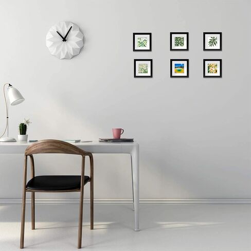 Golden State Art, 6x6 Black Photo Frame-Display Photos 4x4 with White Mat or 6x6 without Mat - Solid Wood, Real Glass, Set of 4 (Wall Display) in Saudi Arabia