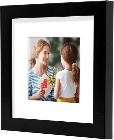 Golden State Art, 6x6 Black Photo Frame-Display Photos 4x4 with White Mat or 6x6 without Mat - Solid Wood, Real Glass, Set of 4 (Wall Display) in Saudi Arabia