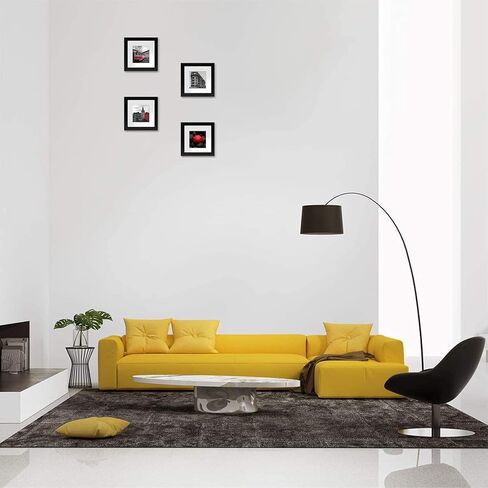 Golden State Art, 6x6 Black Photo Frame-Display Photos 4x4 with White Mat or 6x6 without Mat - Solid Wood, Real Glass, Set of 4 (Wall Display) in Saudi Arabia