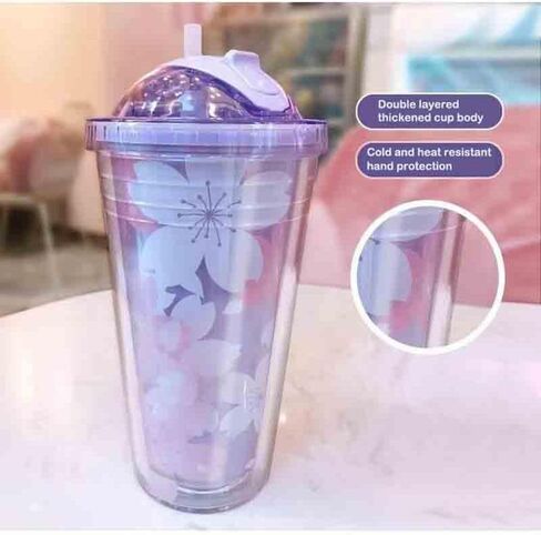 زجاجة مياه PEXIZUAN Kawaii بنمط زهر الكرز شفافة ولطيفة على شكل قلب فتاة محمولة للرياضة في الهواء الطلق (وردي) in Kuwait