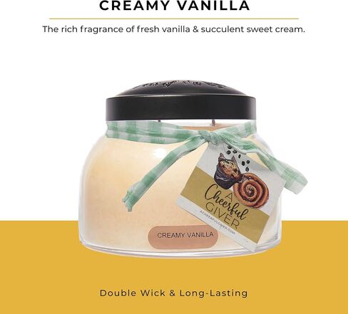 معطٍ مبهج - فانيليا كريمية - وعاء شموع معطرة برائحة بابا 34oz مع غطاء - حافظات الضوء - 155 ساعة من وقت الحرق، هدية للنساء، أبيض in Saudi Arabia