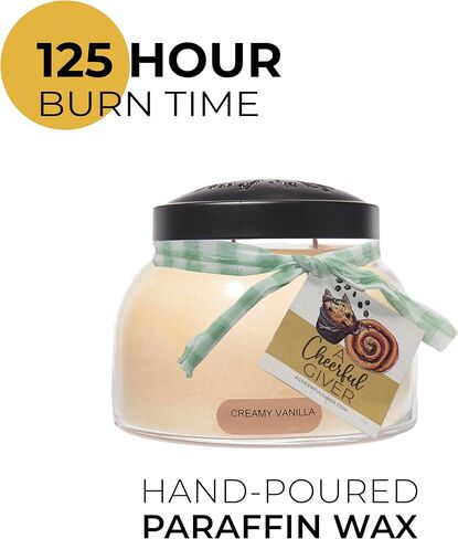 معطٍ مبهج - فانيليا كريمية - وعاء شموع معطرة برائحة بابا 34oz مع غطاء - حافظات الضوء - 155 ساعة من وقت الحرق، هدية للنساء، أبيض in Saudi Arabia