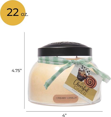 معطٍ مبهج - فانيليا كريمية - وعاء شموع معطرة برائحة بابا 34oz مع غطاء - حافظات الضوء - 155 ساعة من وقت الحرق، هدية للنساء، أبيض in Saudi Arabia