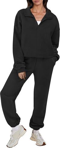 ANRABESS Women 2 Piece Outfits Sweatsuit Oversized Half Zip Sweatshirt Jogger Sweatpants Tracksuit Lounge Set 2025 Clothes in Kuwait