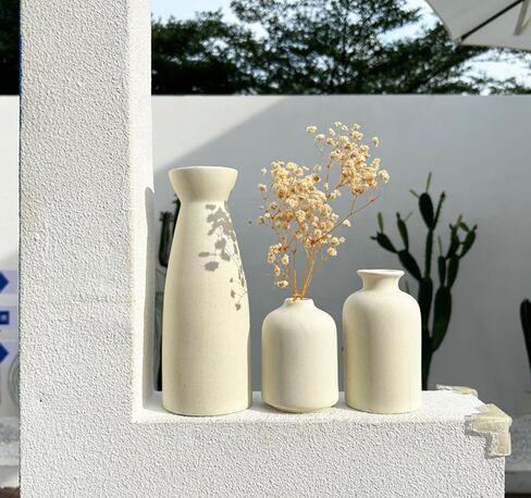 Ceramic Vases for Flowers, [3Pcs Small Vase Set][White Ceramic Vase] Modern Boho Farmhouse Home Decor, Fit for Living Room Desk Shelf Table Office Bookshelf Entryway Decor in Saudi Arabia