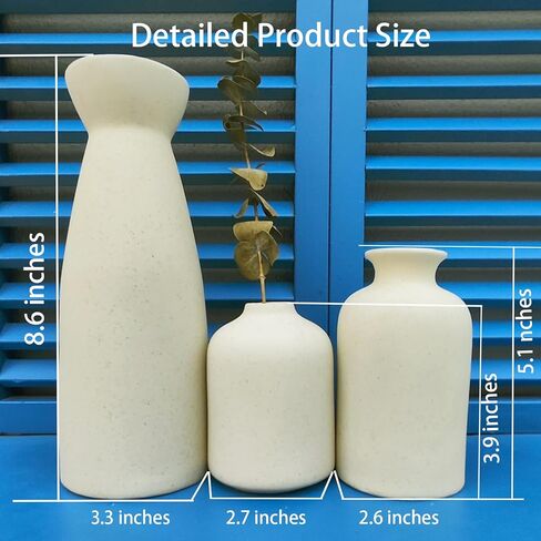 Ceramic Vases for Flowers, [3Pcs Small Vase Set][White Ceramic Vase] Modern Boho Farmhouse Home Decor, Fit for Living Room Desk Shelf Table Office Bookshelf Entryway Decor in Saudi Arabia