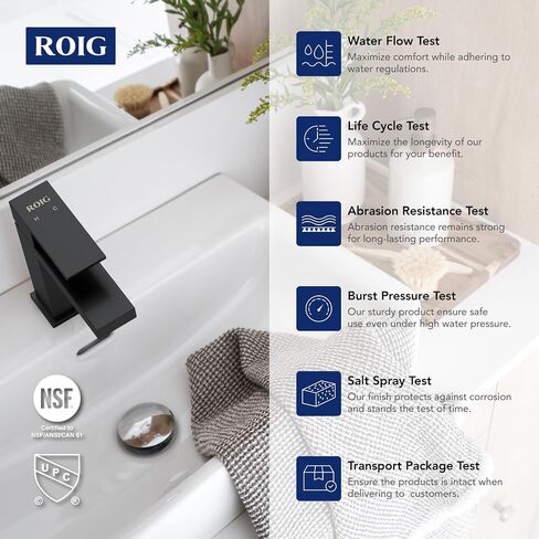 صنابير الحمام ROIG، صنبور حمام أسود غير لامع بمقبض واحد، صنبور حوض حديث بفتحة واحدة، من الفولاذ المقاوم للصدأ، تتضمن خطوط الإمداد RGF-SH20MB. in Saudi Arabia