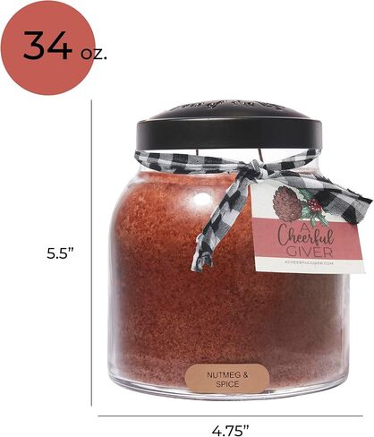 A Cheerful Giver - Nutmeg & Spice - 34oz Papa Scented Candle Jar with Lid - Keepers of The Light - 155 Hours of Burn Time, Gift for Women, Brown in Saudi Arabia