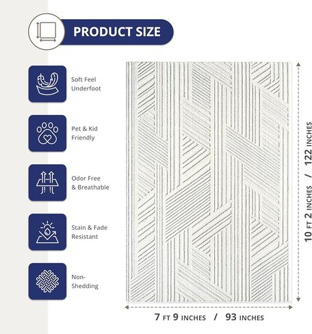 Abani Cozy Cream Area Rug for Living Room, Bedroom - Grey Criss Cross Intertwined Lines Pattern - 2' x 3' - Durable & Easy to Clean in Saudi Arabia