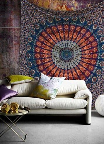 Aakriti Gallery Cotton Mandala Tapestry Wall Hanging - Bohemian Bedspread, Boho Blanket/Throw Tapestries for Living Room, Home Décor (Elephant, 92x82) in Saudi Arabia