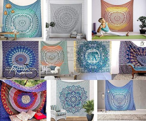 Aakriti Gallery Cotton Mandala Tapestry Wall Hanging - Bohemian Bedspread, Boho Blanket/Throw Tapestries for Living Room, Home Décor (Elephant, 92x82) in Saudi Arabia