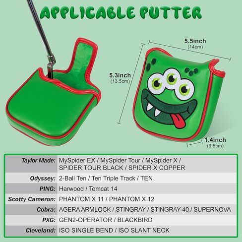 Big Teeth Heel Shaft Golf Square Mallet Putter Cover Headcover Club Protector for High MOI Large Taylormade Scotty Cameron 6M Monsters in Saudi Arabia