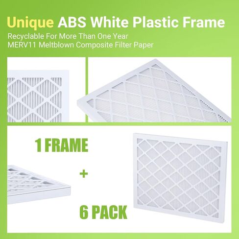 فلتر هواء Housmile 20x20x1، MERV 11، MPR 1000، إطار بلاستيكي أبيض ABS فريد من نوعه، متين وسهل الاستبدال، غبار أساسي نظيف للمعيشة، 6 عبوات (الحجم الدقيق: 19.6 بوصة × 19.6 بوصة × 0.9 بوصة) in Kuwait