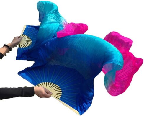 حجاب مروحة الرقص الشرقي الحريري الصيني للنساء باللون الأزرق الفيروزي (18090 سم) in Kuwait