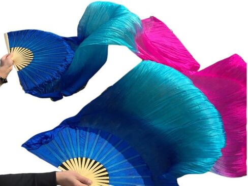 حجاب مروحة الرقص الشرقي الحريري الصيني للنساء باللون الأزرق الفيروزي (18090 سم) in Kuwait