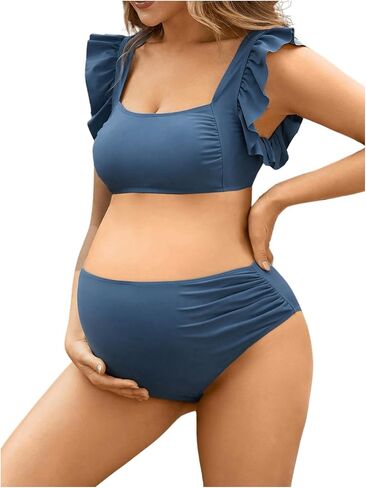 OYOANGLE Women's 2 Piece Maternity Bikini Sets Square Neck High Waist Swimsuit Summer Casual Bathing Suit in Saudi Arabia