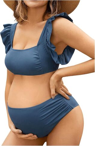 OYOANGLE Women's 2 Piece Maternity Bikini Sets Square Neck High Waist Swimsuit Summer Casual Bathing Suit in Saudi Arabia